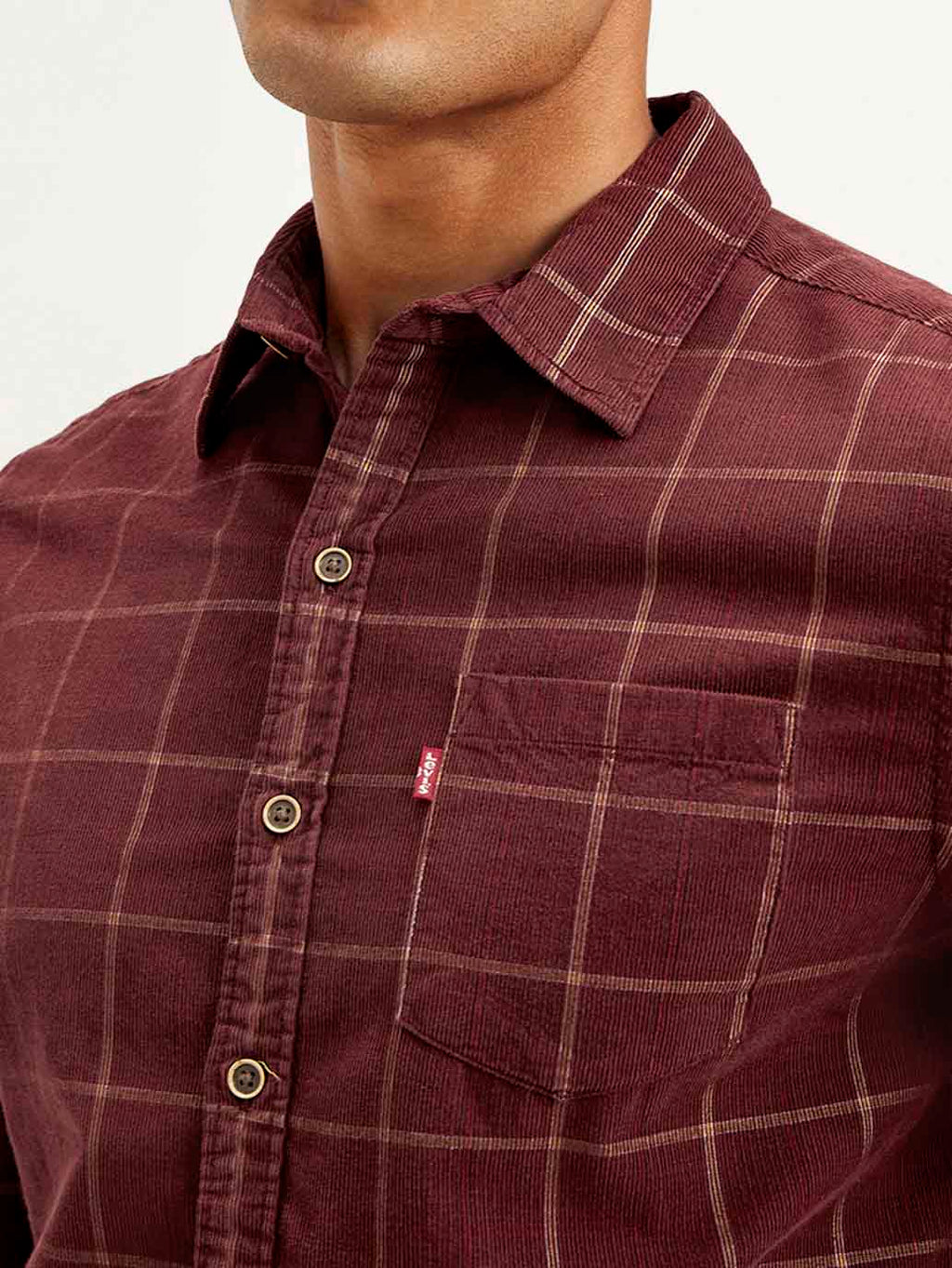 Men's Checkered Slim Fit Corduroy Shirt