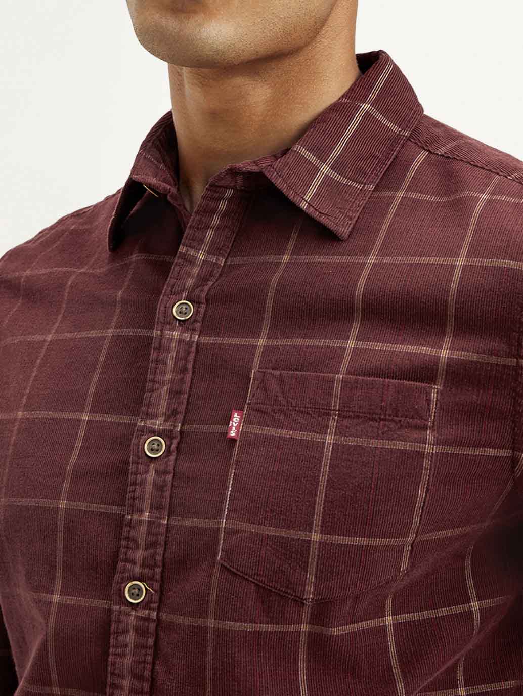 Men's Checkered Slim Fit Corduroy Shirt