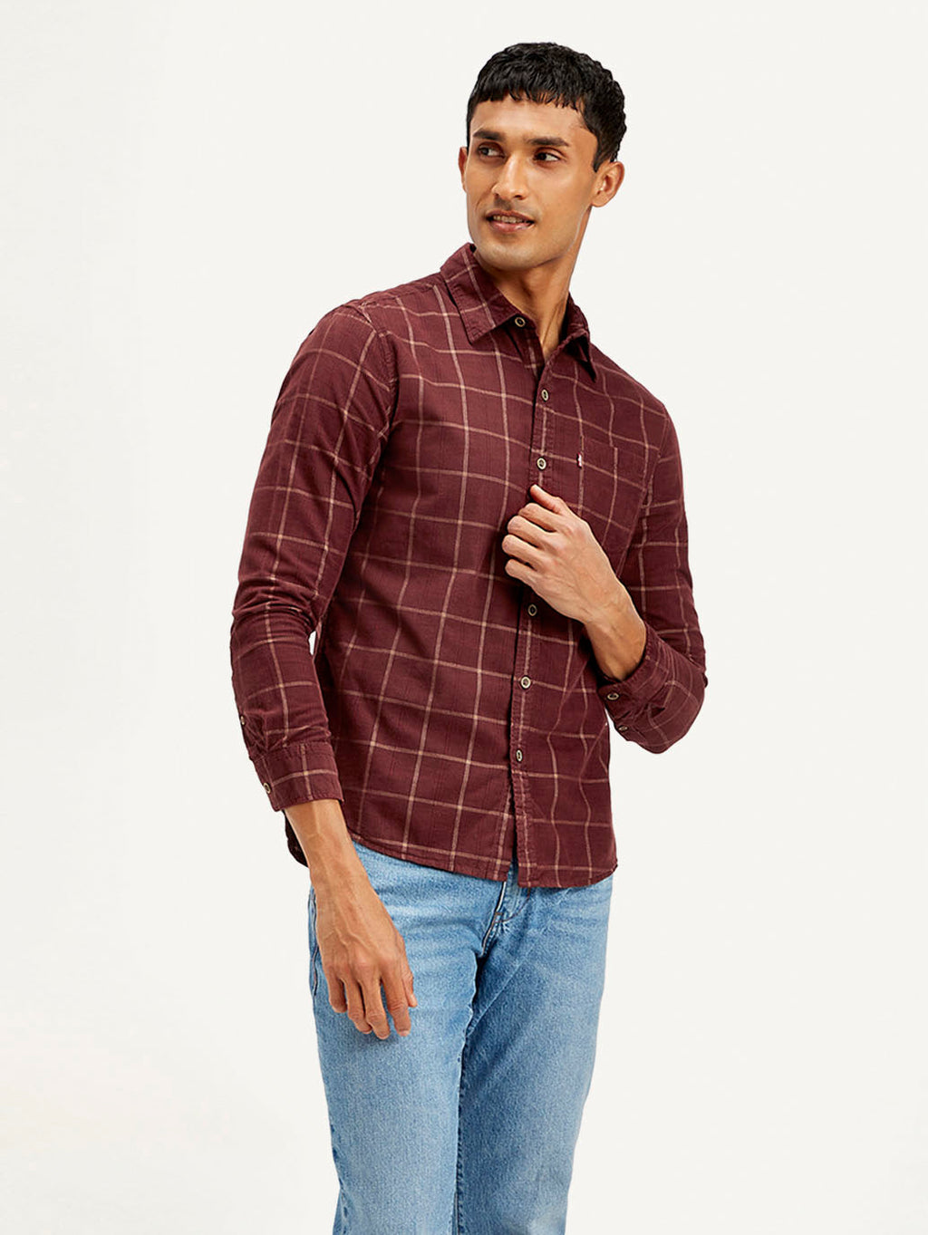 Men's Checkered Slim Fit Corduroy Shirt