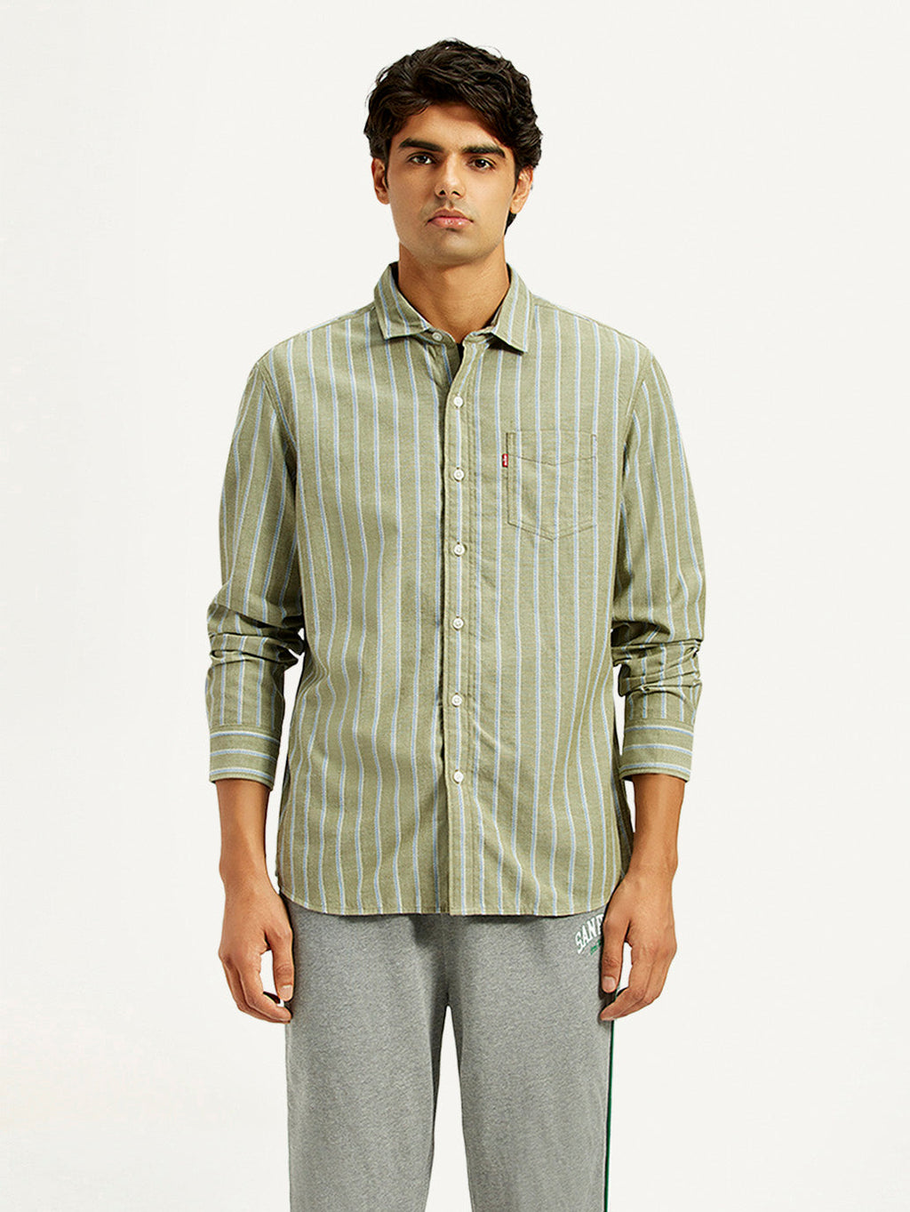 Men's Striped Olive Green Slim Fit Shirt