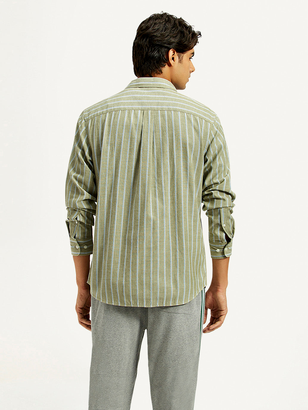 Men's Striped Olive Green Slim Fit Shirt