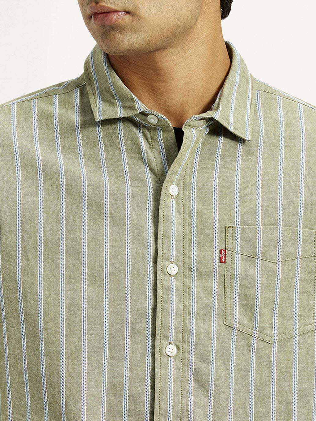 Men's Striped Olive Green Slim Fit Shirt