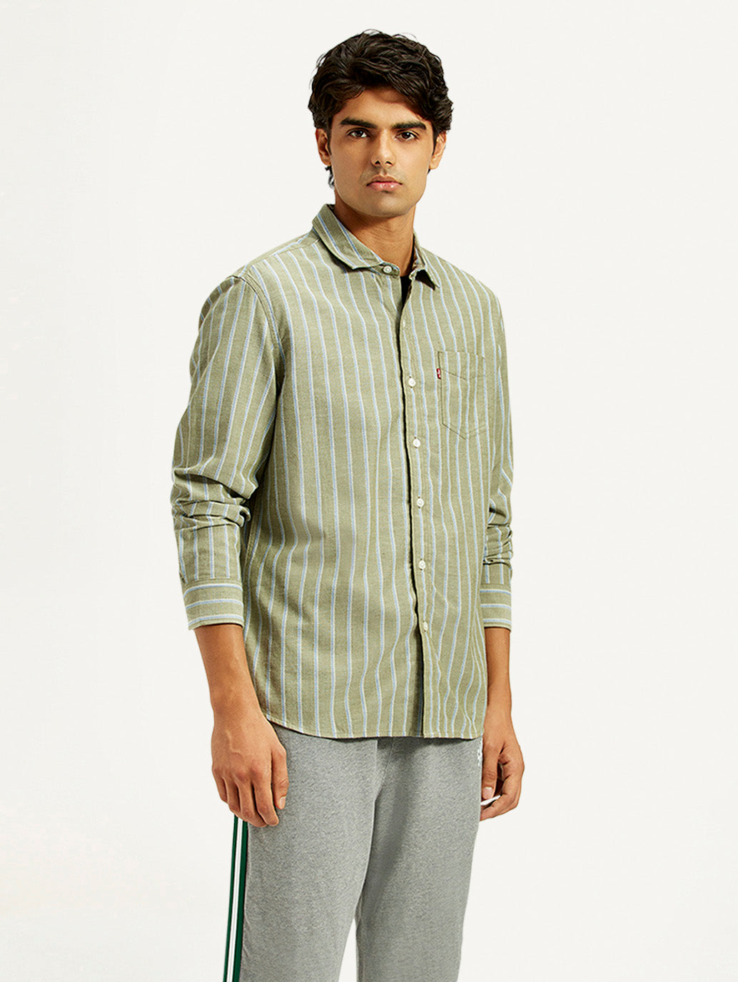 Men's Striped Olive Green Slim Fit Shirt