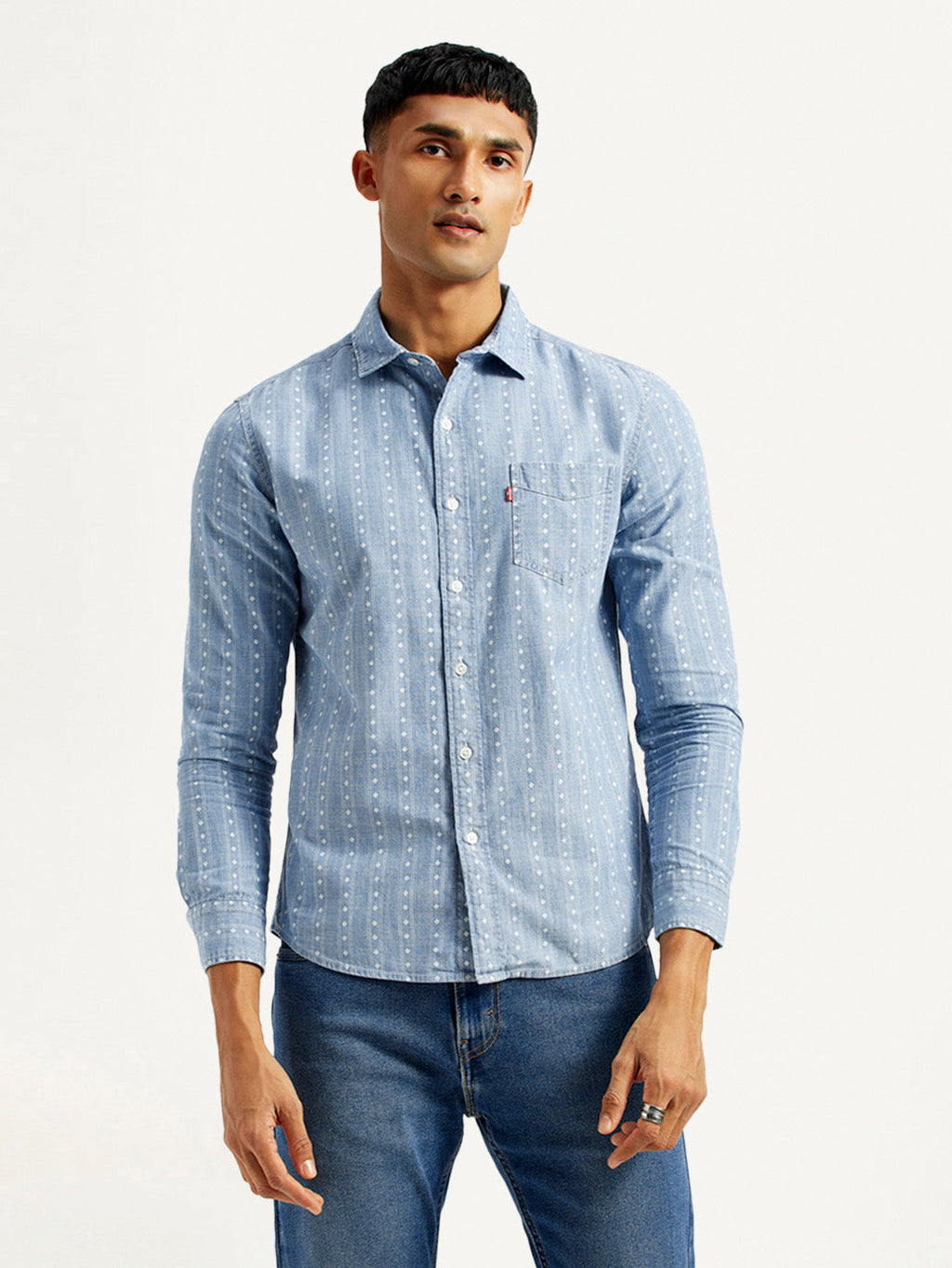 Men's Geometric Blue Slim Fit Shirt