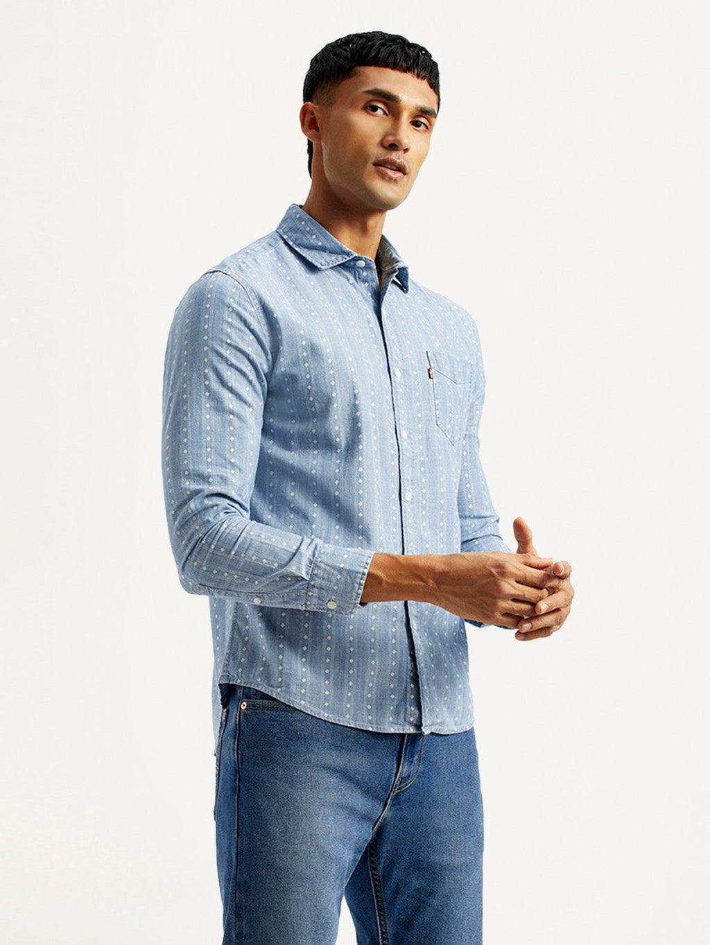 Men's Geometric Blue Slim Fit Shirt