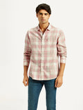 Men's Checkered Light Pink Slim Fit Shirt