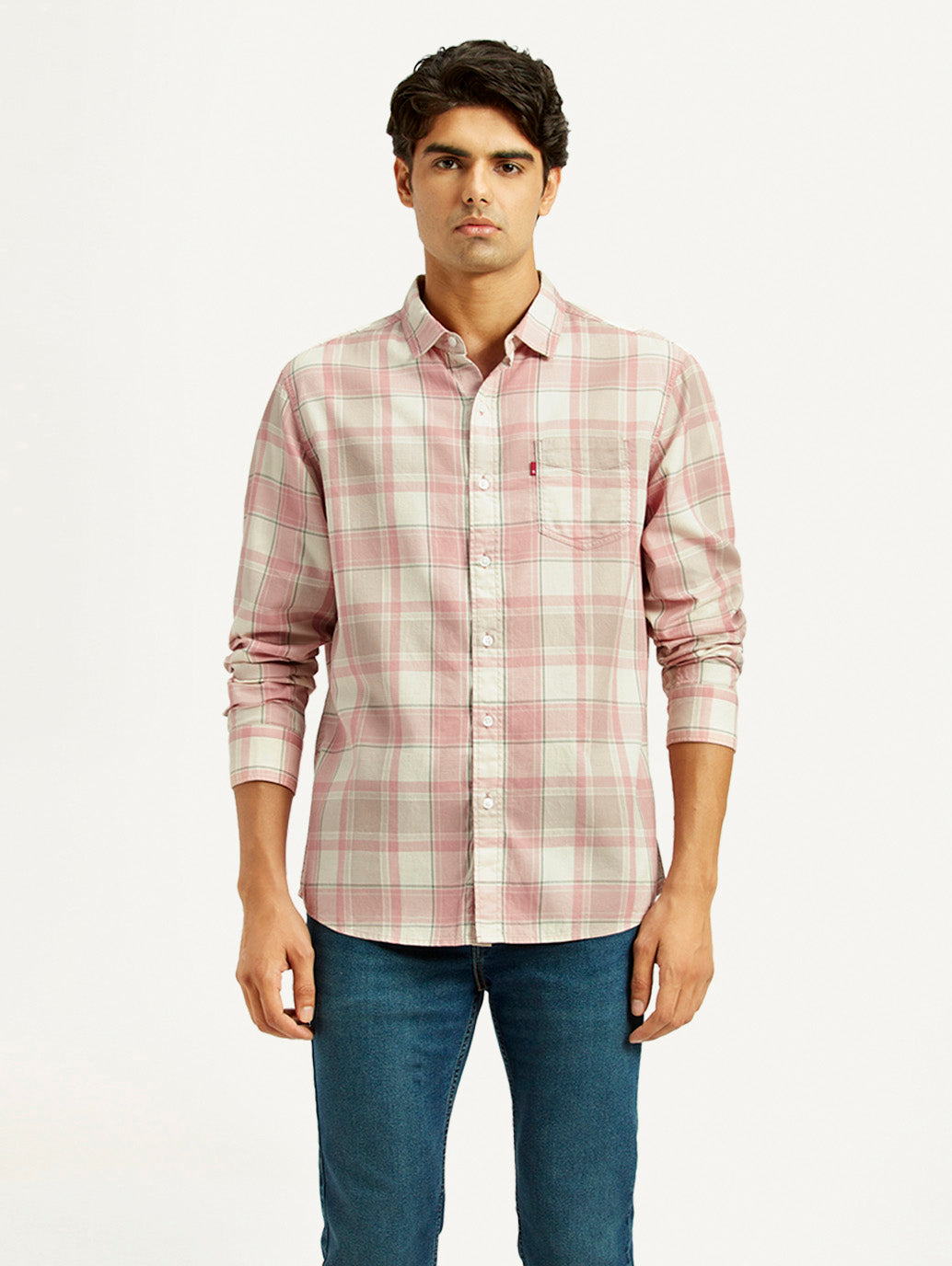Men's Checkered Light Pink Slim Fit Shirt