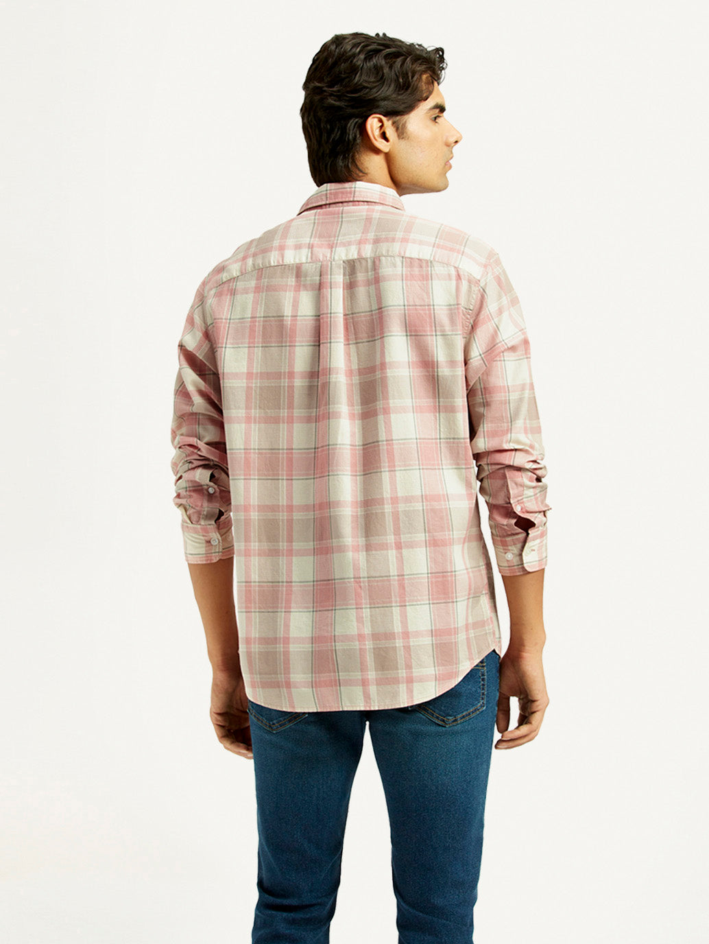 Men's Checkered Light Pink Slim Fit Shirt