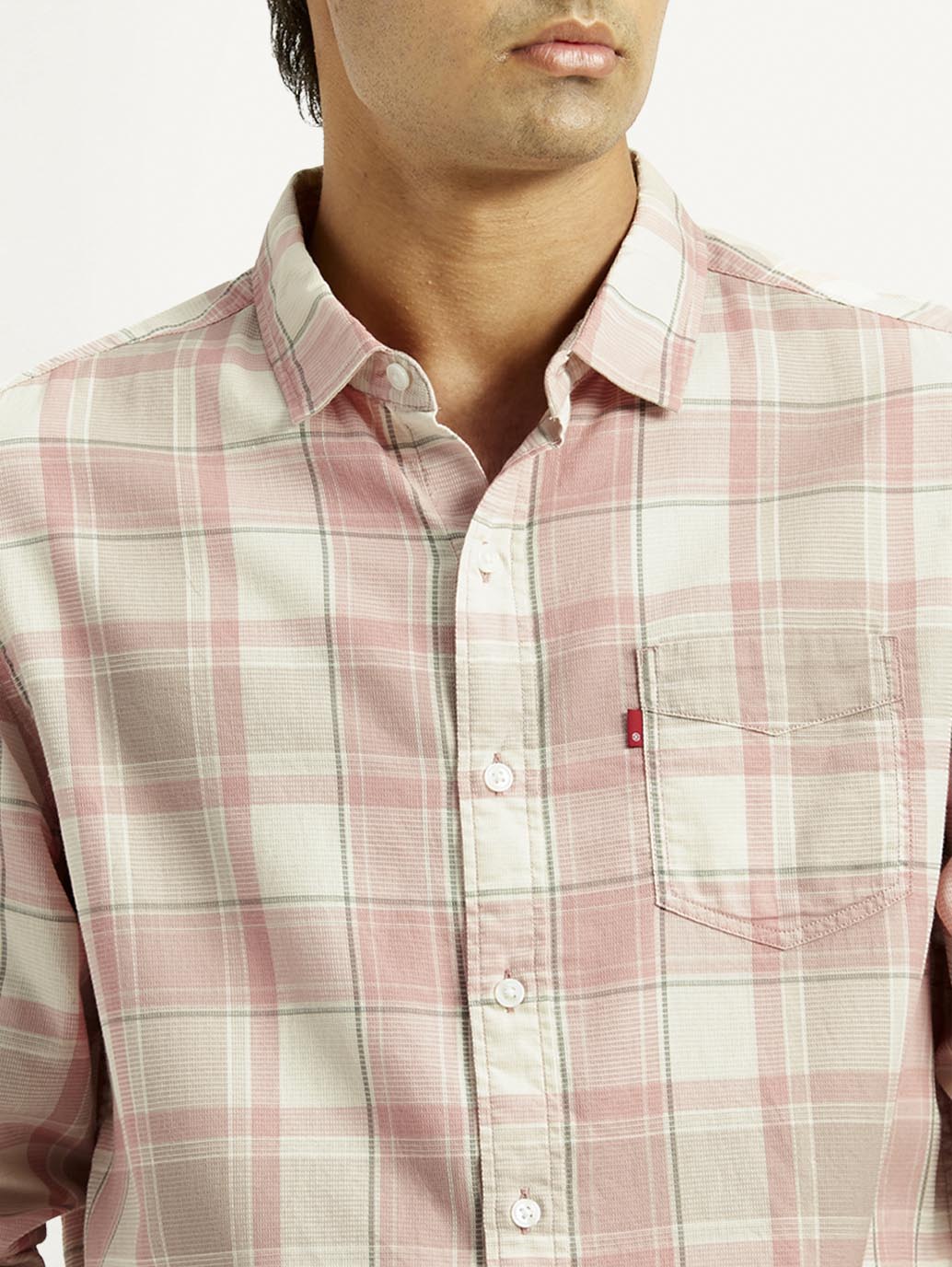 Men's Checkered Light Pink Slim Fit Shirt