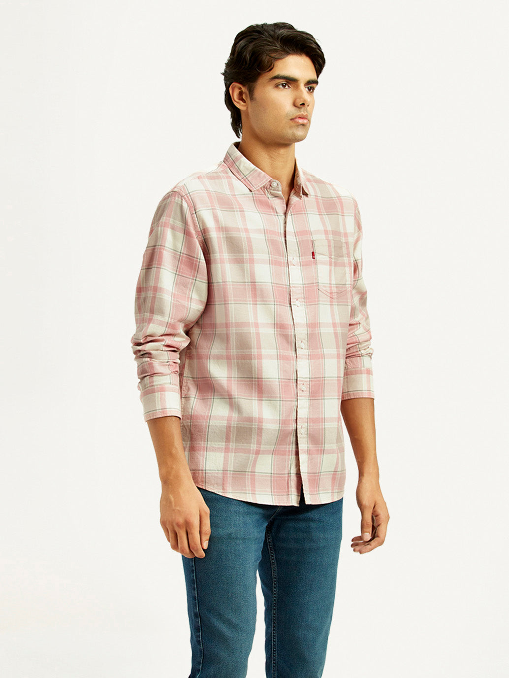 Men's Checkered Light Pink Slim Fit Shirt
