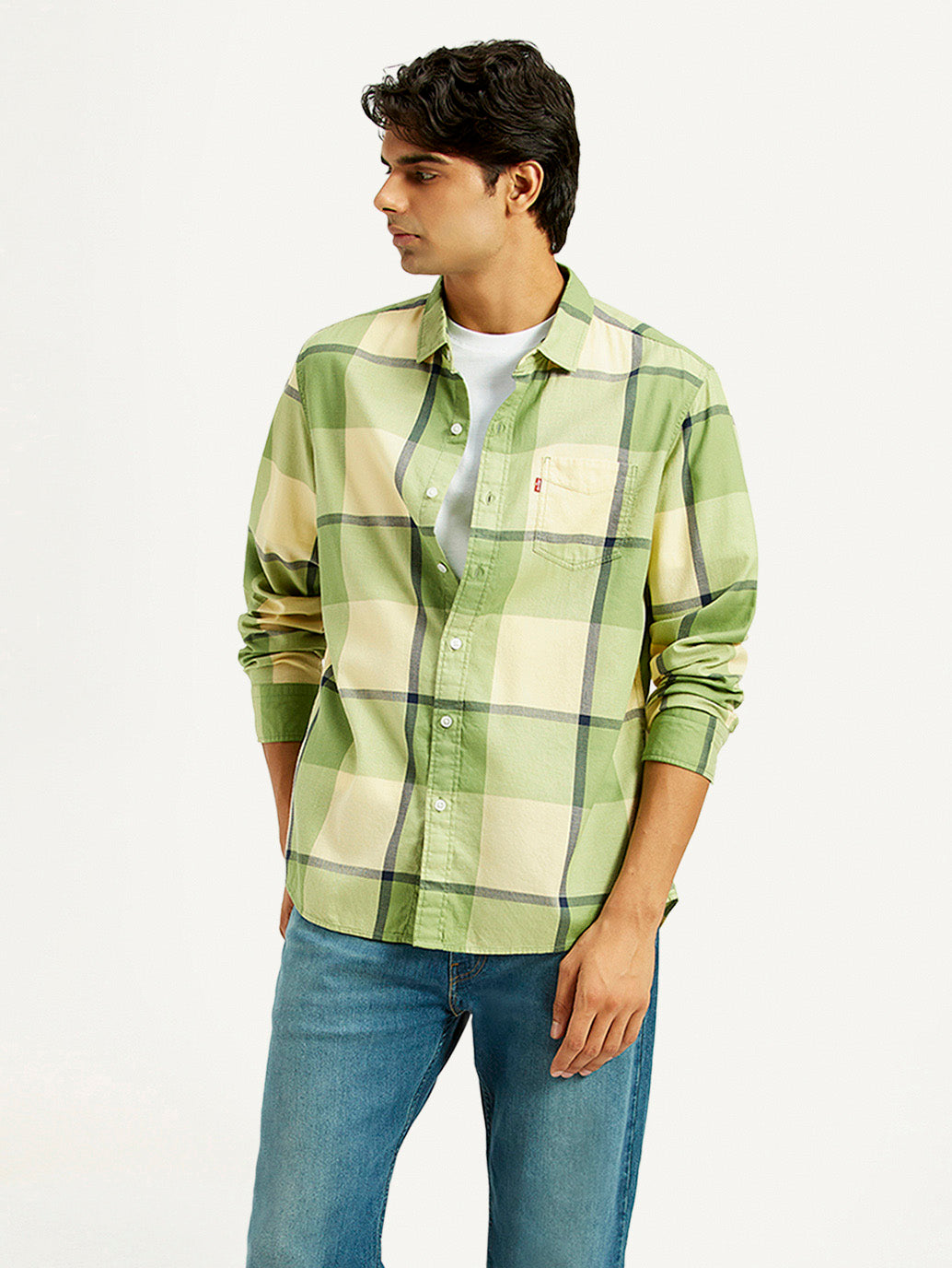Men's Checkered Light Green Slim Fit Shirt
