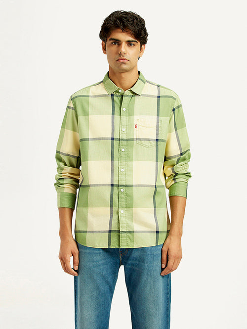 Men's Checkered Light Green Slim Fit Shirt