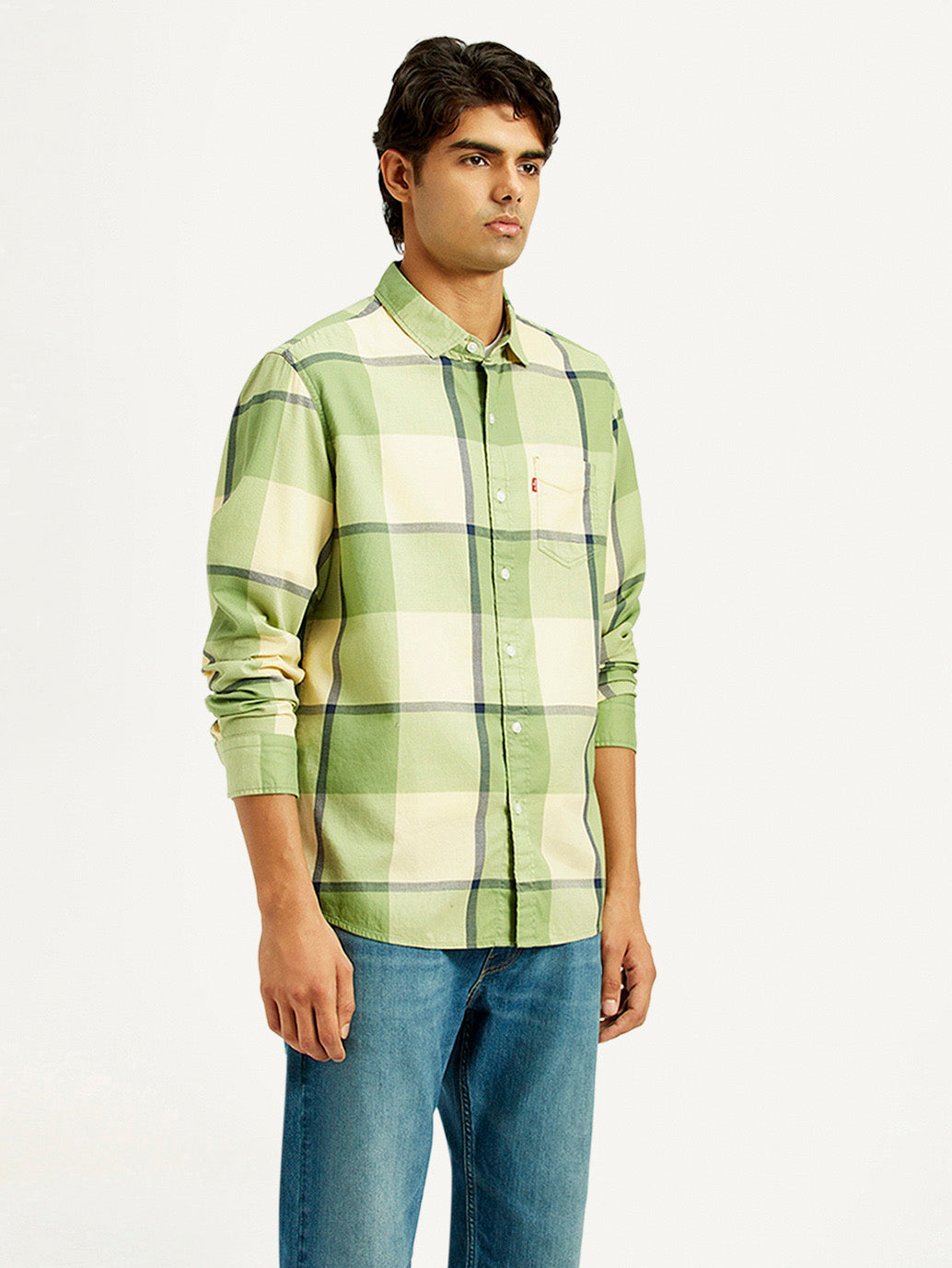 Men's Checkered Light Green Slim Fit Shirt