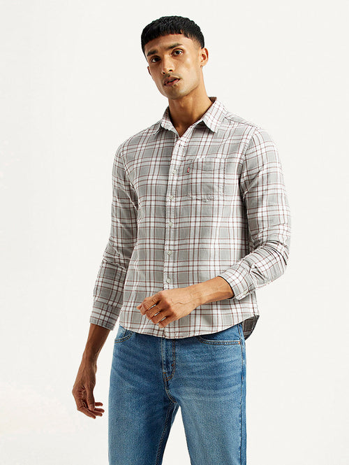 Men's Checkered Light Grey Slim Fit Shirt