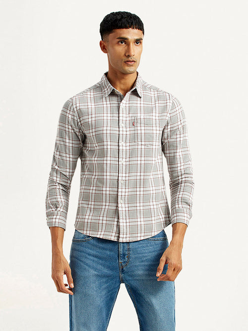 Men's Checkered Light Grey Slim Fit Shirt