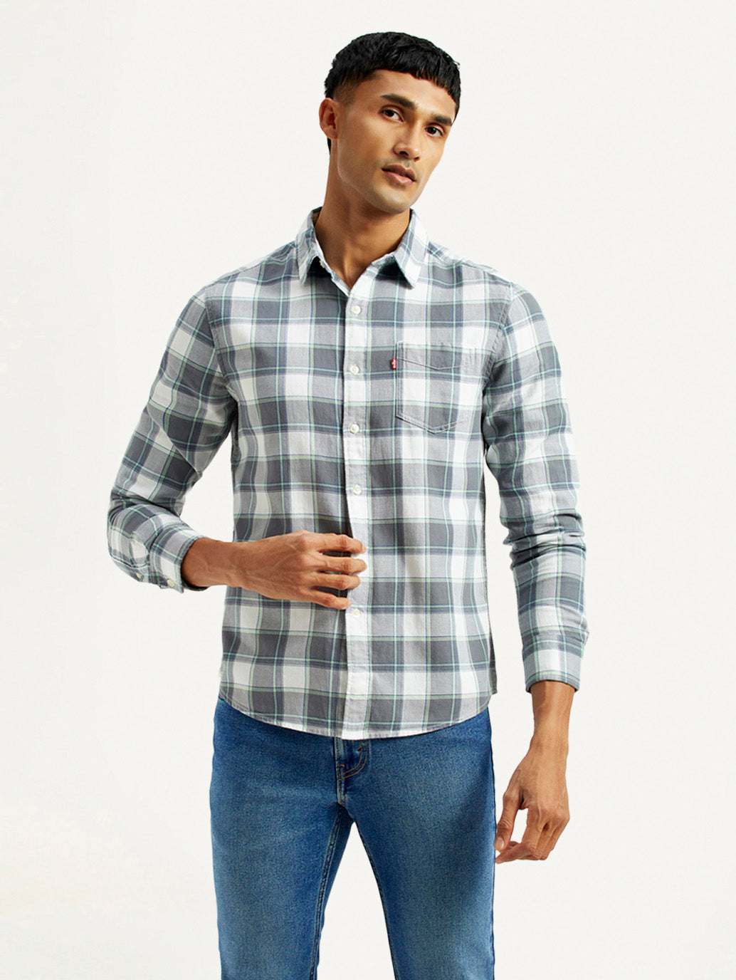 Men's Checkered Grey Slim Fit Shirt