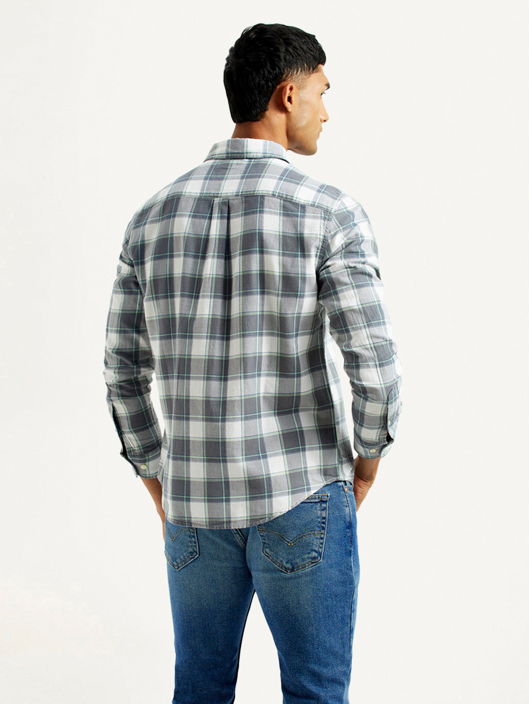 Men's Checkered Grey Slim Fit Shirt