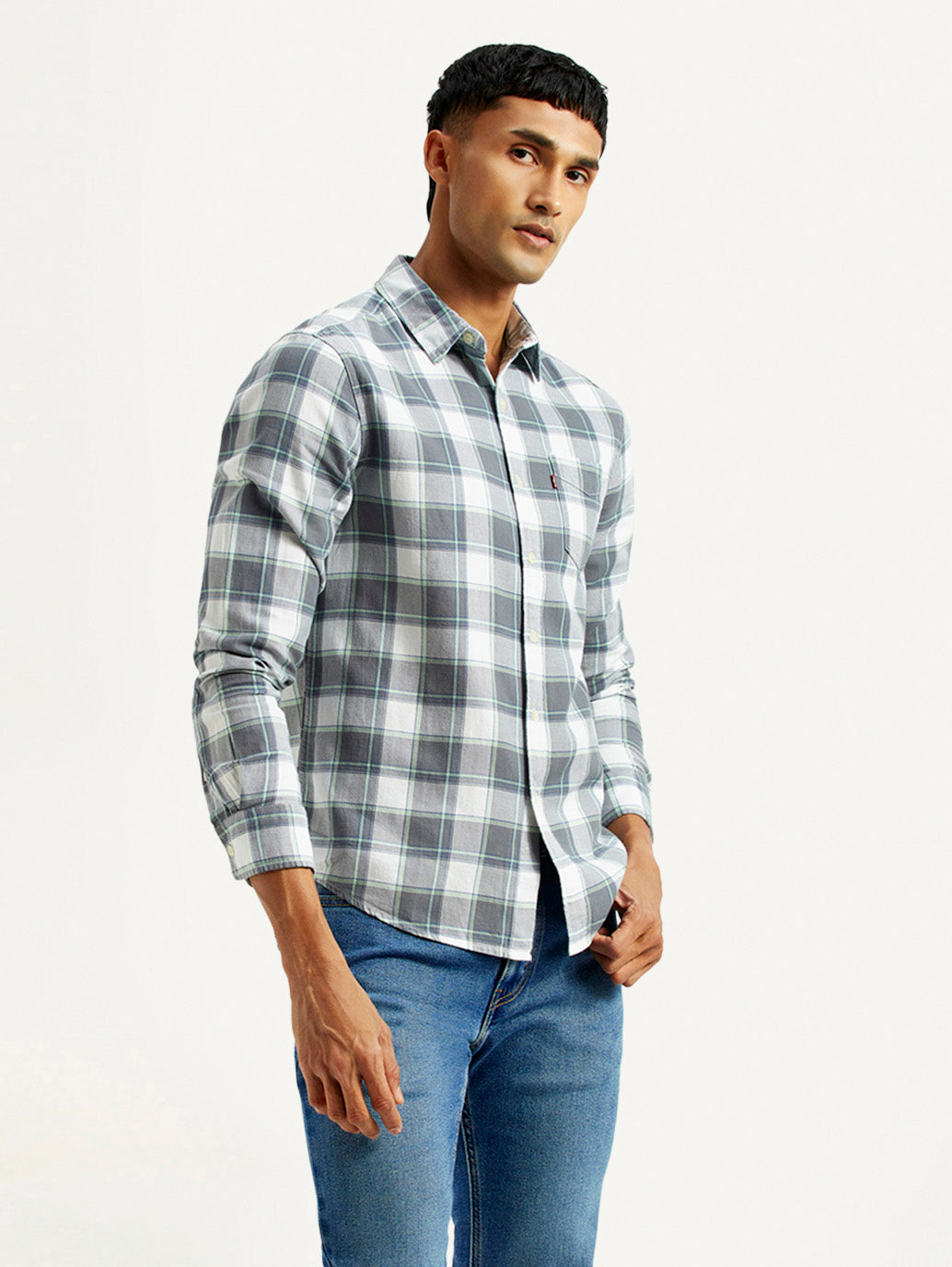 Men's Checkered Grey Slim Fit Shirt