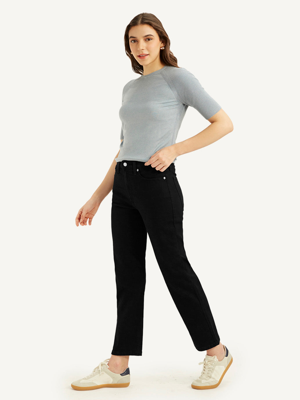 Women's Black Wedgie Straight Fit Mid Rise Jeans