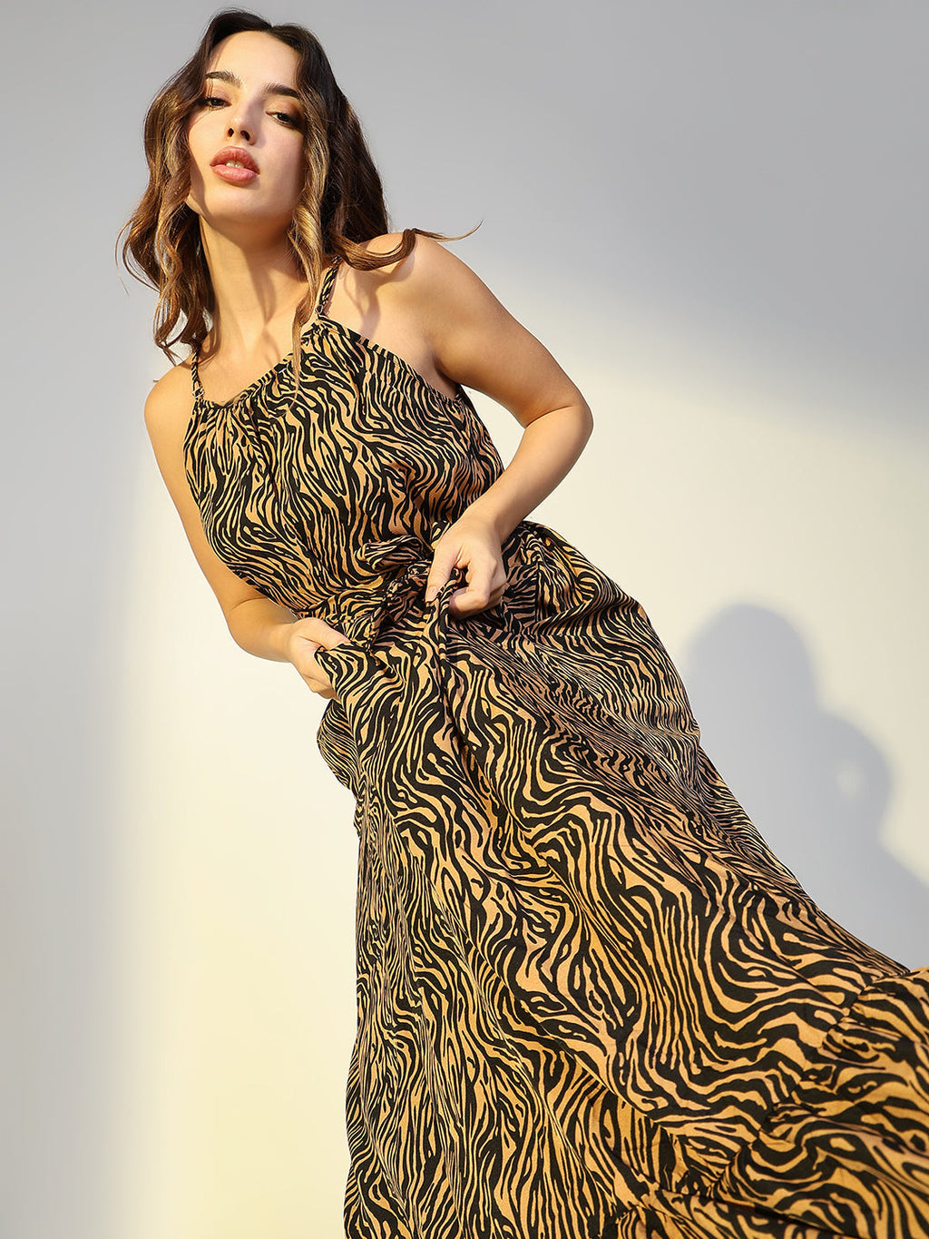 Women's Animal Print Brown Maxi Dress