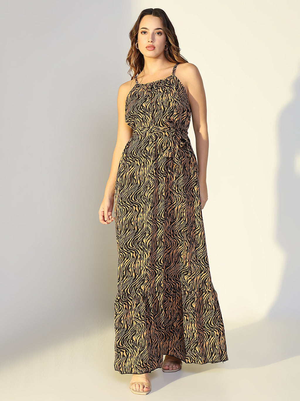 Women's Animal Print Brown Maxi Dress