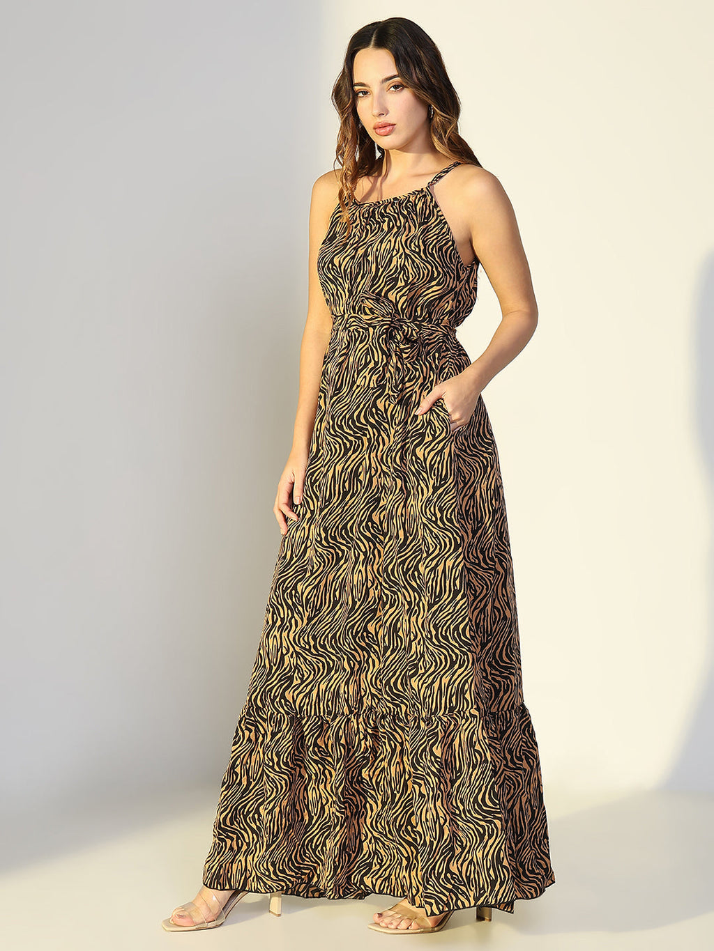 Women's Animal Print Brown Maxi Dress