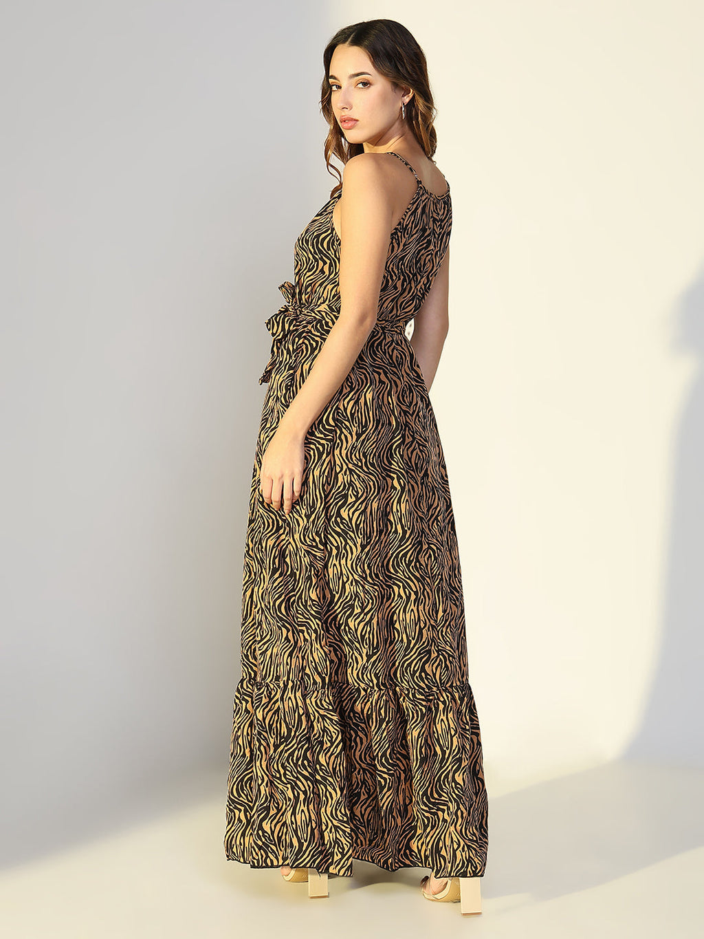 Women's Animal Print Brown Maxi Dress