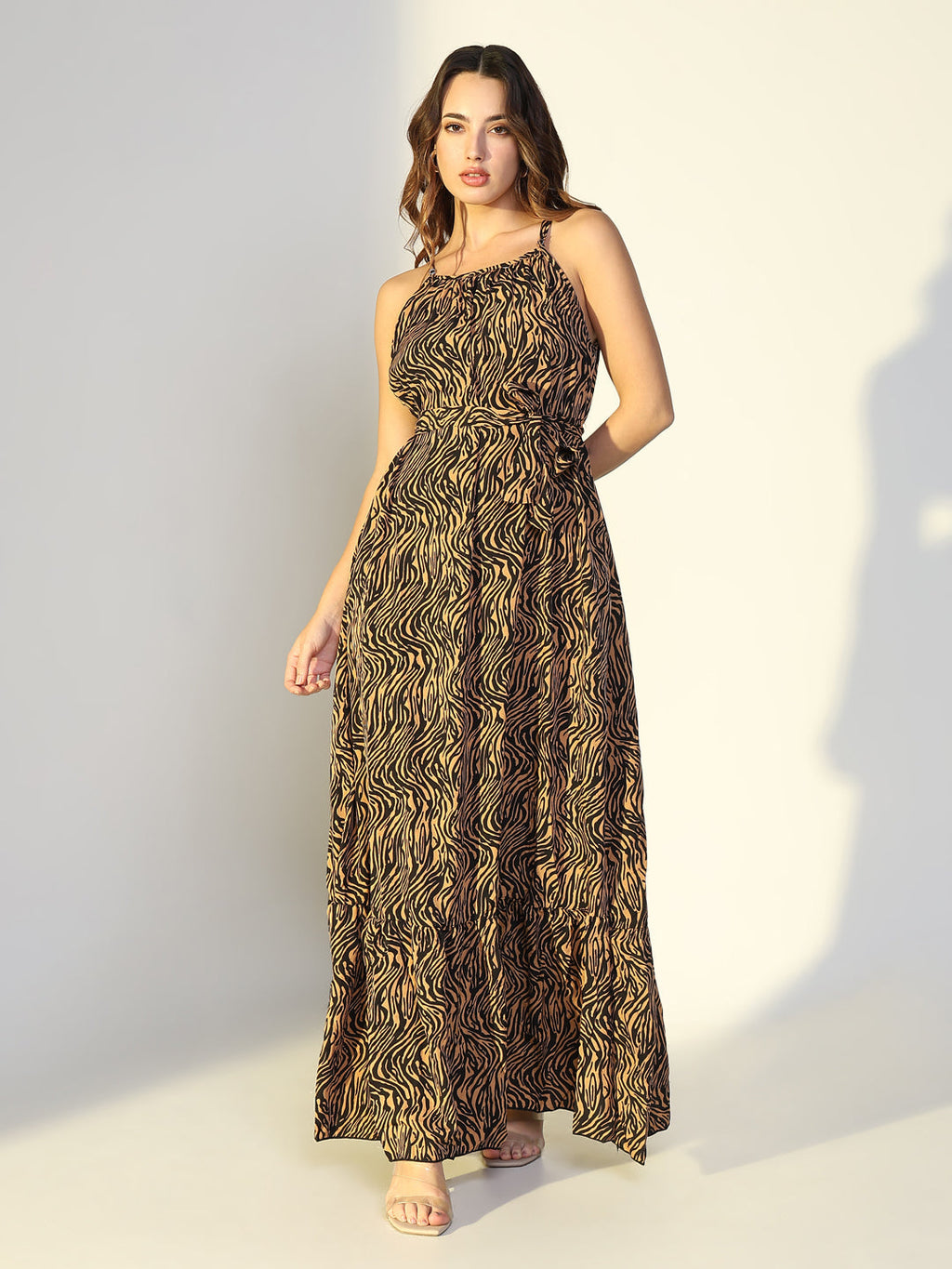 Women's Animal Print Brown Maxi Dress