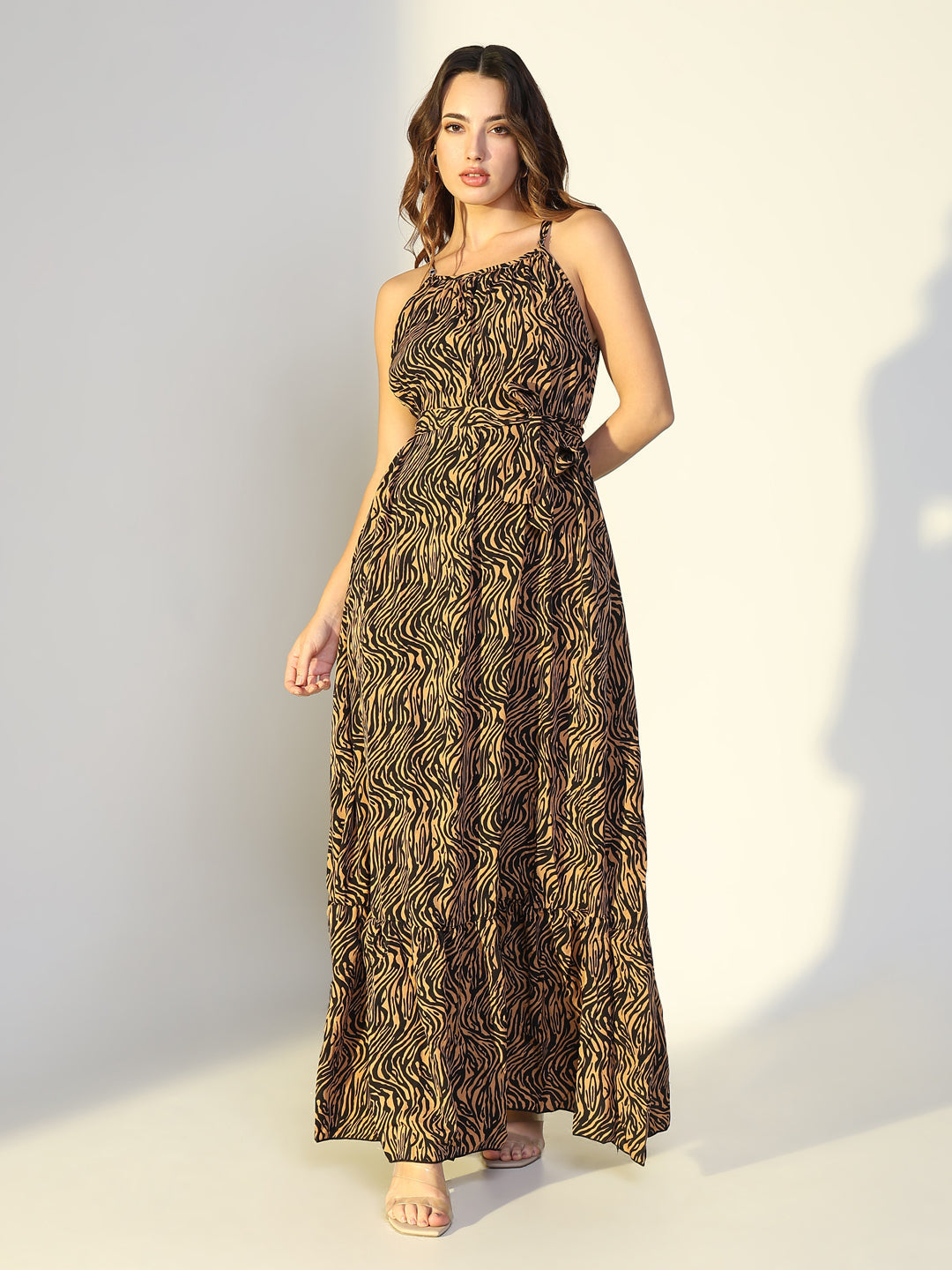 Women's Animal Print Brown Maxi Dress
