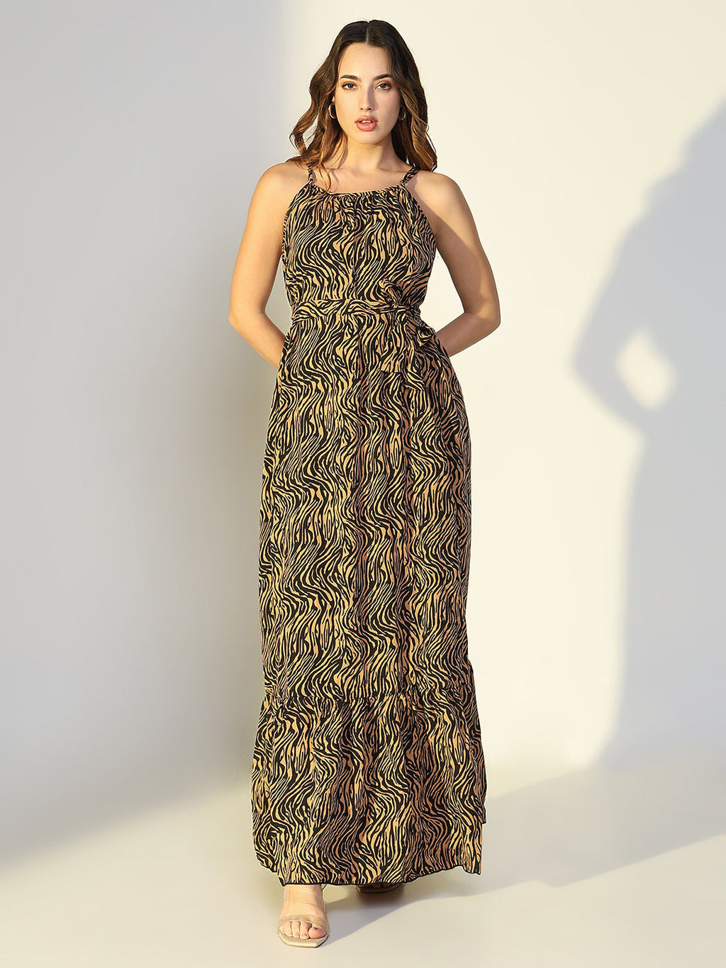Women's Animal Print Brown Maxi Dress