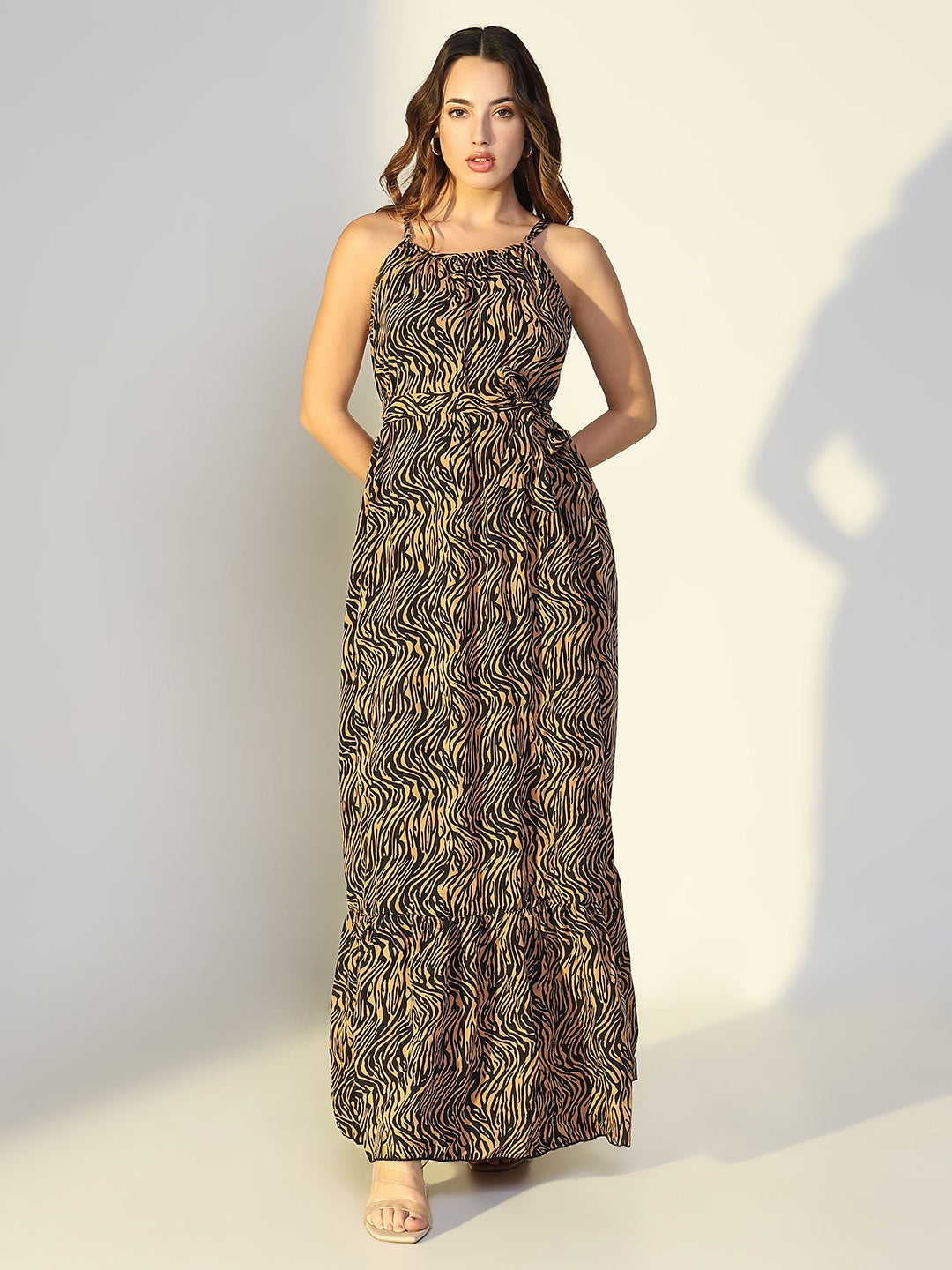 Women's Animal Print Brown Maxi Dress