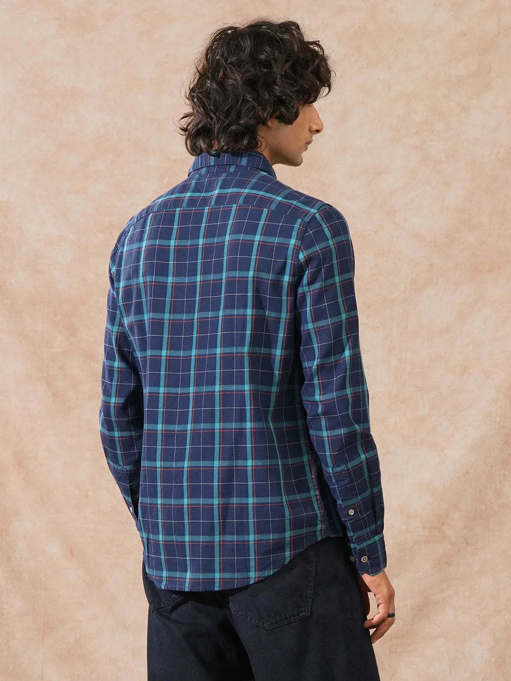 Textured Checks Dobby Shirt  | Navy Blue