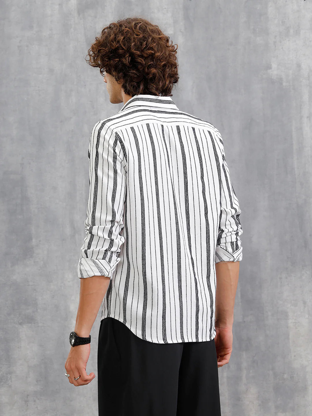 Slim Fit Stripe Shirt In Chenille Yarn | White