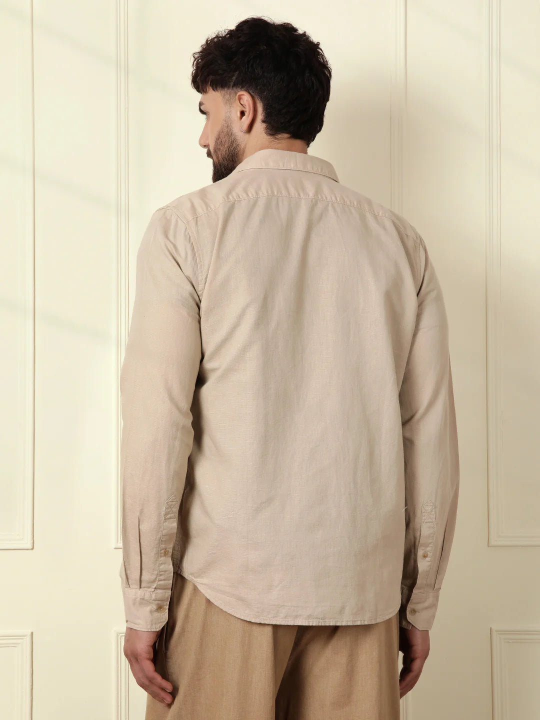 Solid Linen Blend Shirt | Khaki