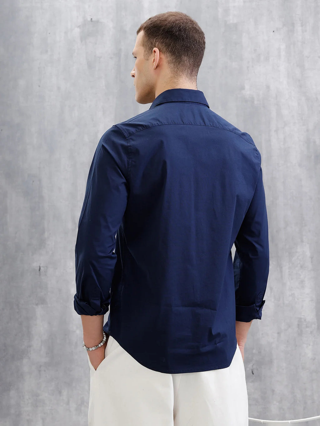Solid Lycra Blend Shirt | Dark Blue