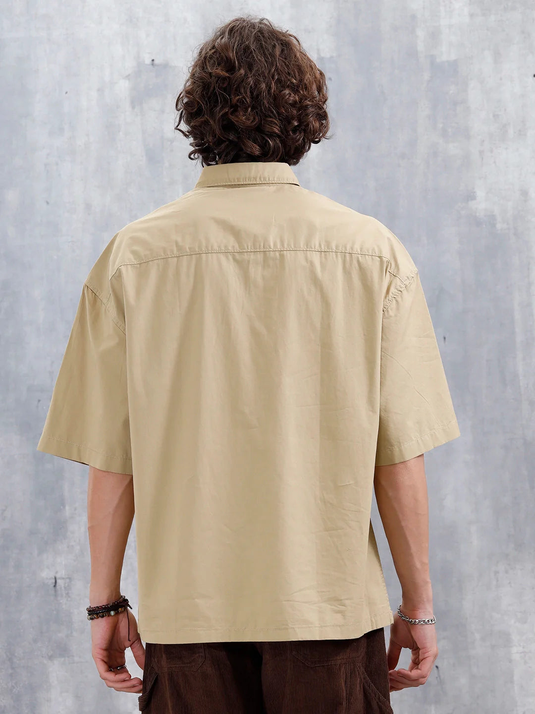 Oversized Half-Placket Shirt  | Khaki