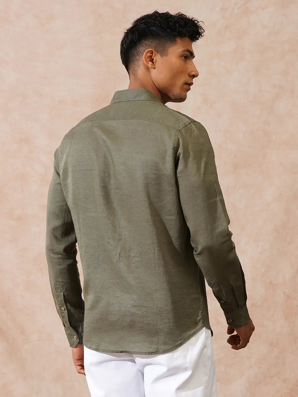Solid Linen Blend Shirt | Olive
