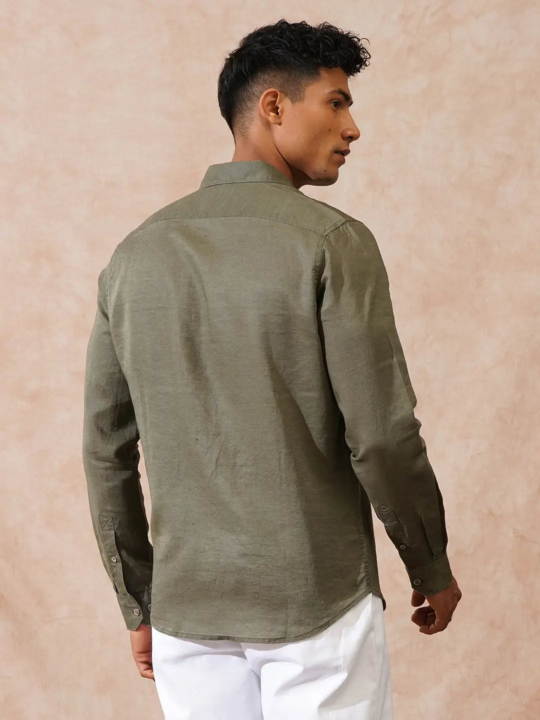Solid Linen Blend Shirt | Olive