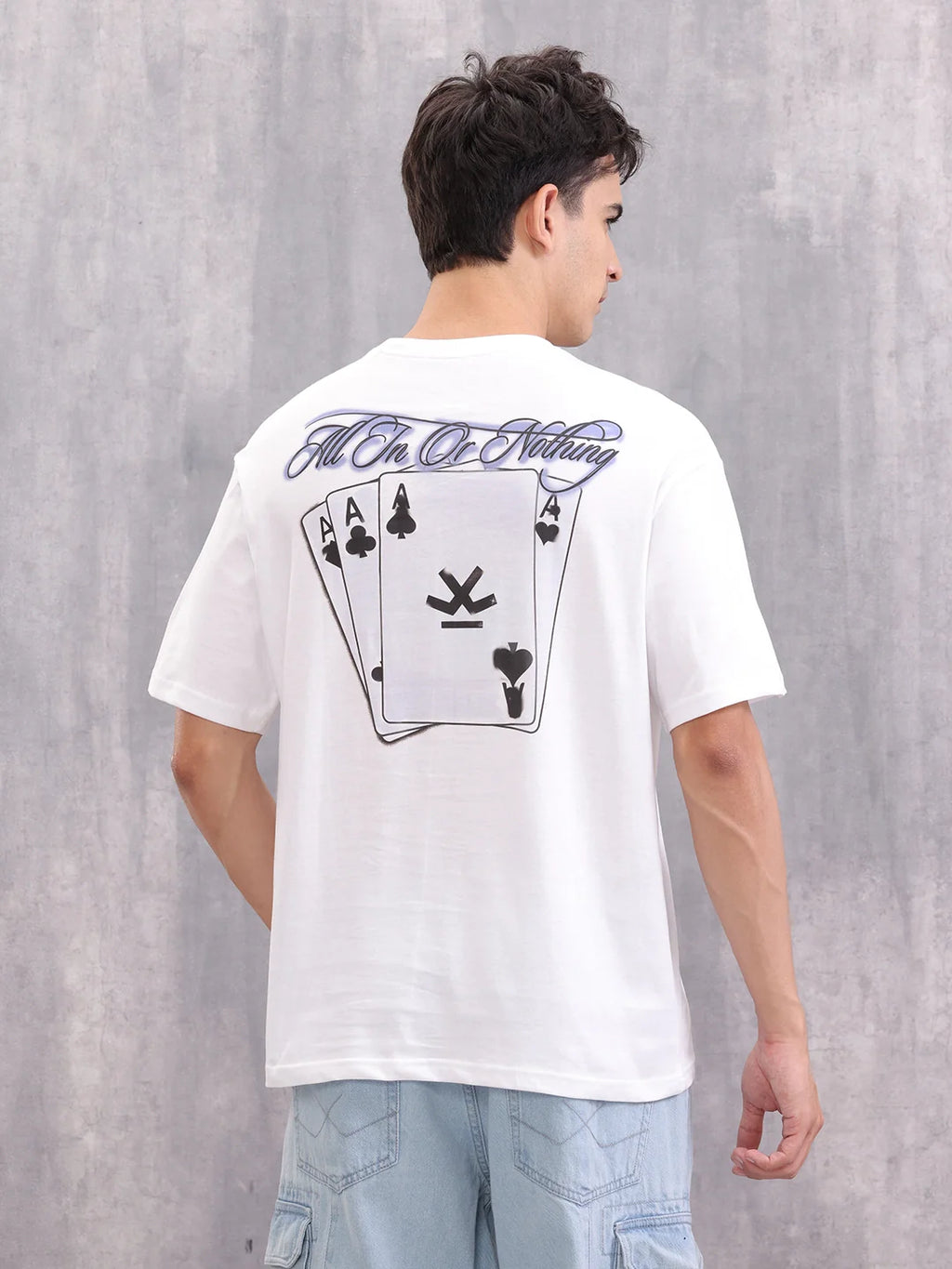 Playing Cards Inspired Graphic Printed Oversized Fit T-Shirt | White