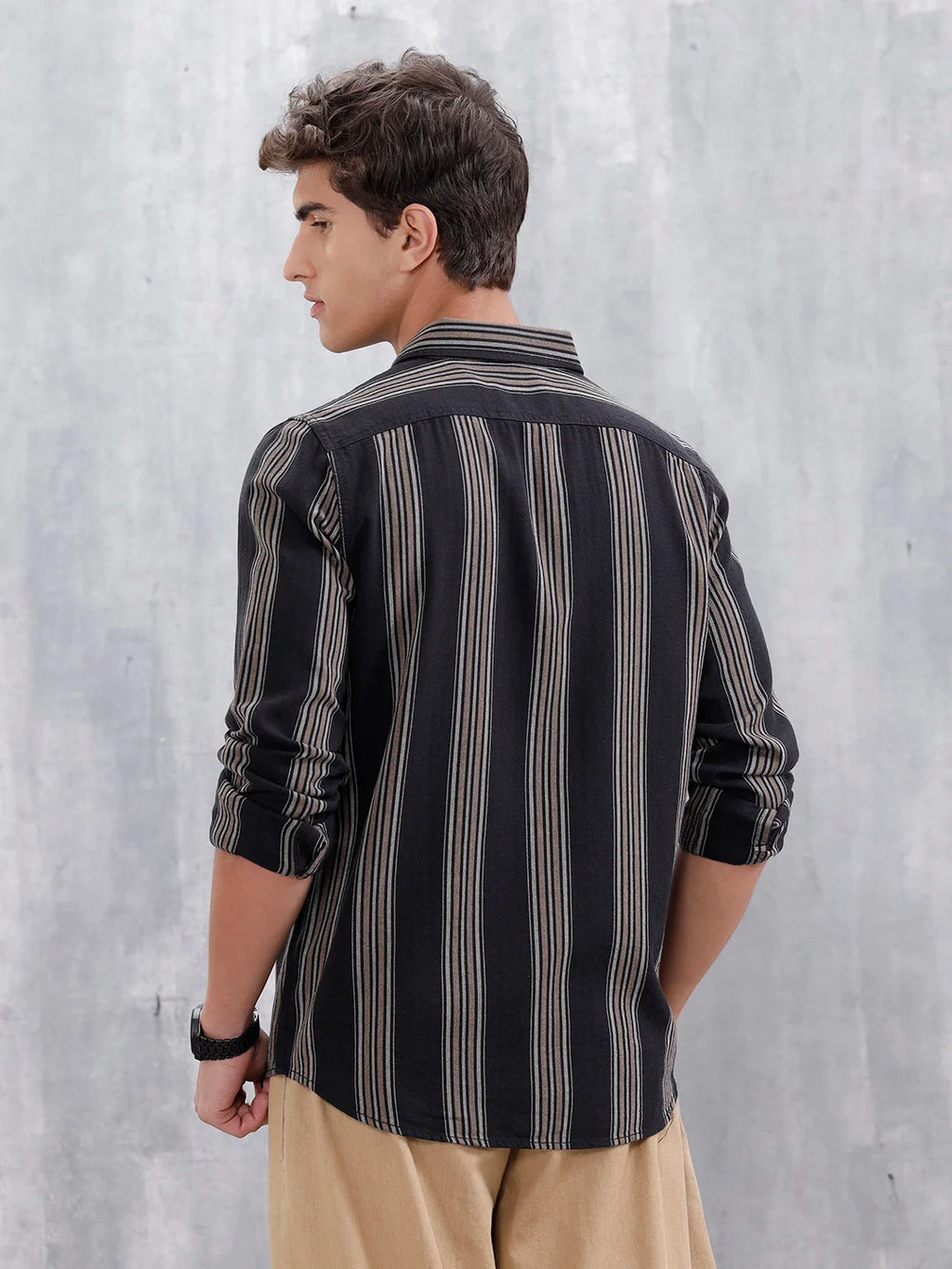 Striped Pattern Casual Shirt For Men |Black