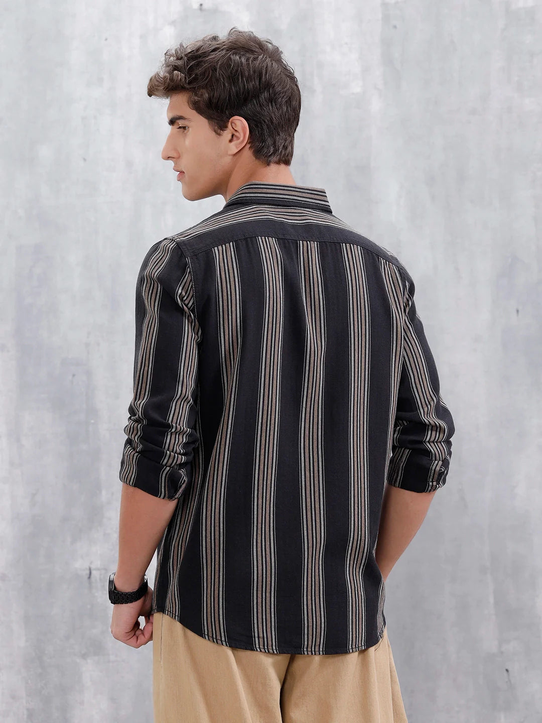 Striped Pattern Casual Shirt For Men |Black