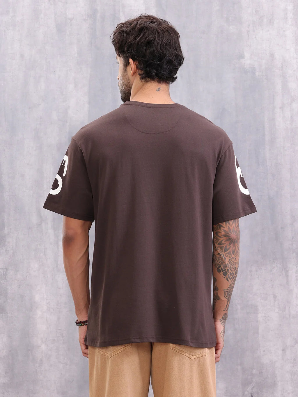 Grafitti Inspired Logo Placement Print Oversized Fit T-Shirt | Brown