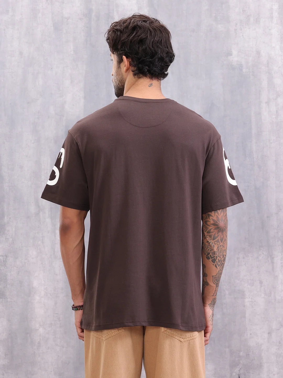 Grafitti Inspired Logo Placement Print Oversized Fit T-Shirt | Brown