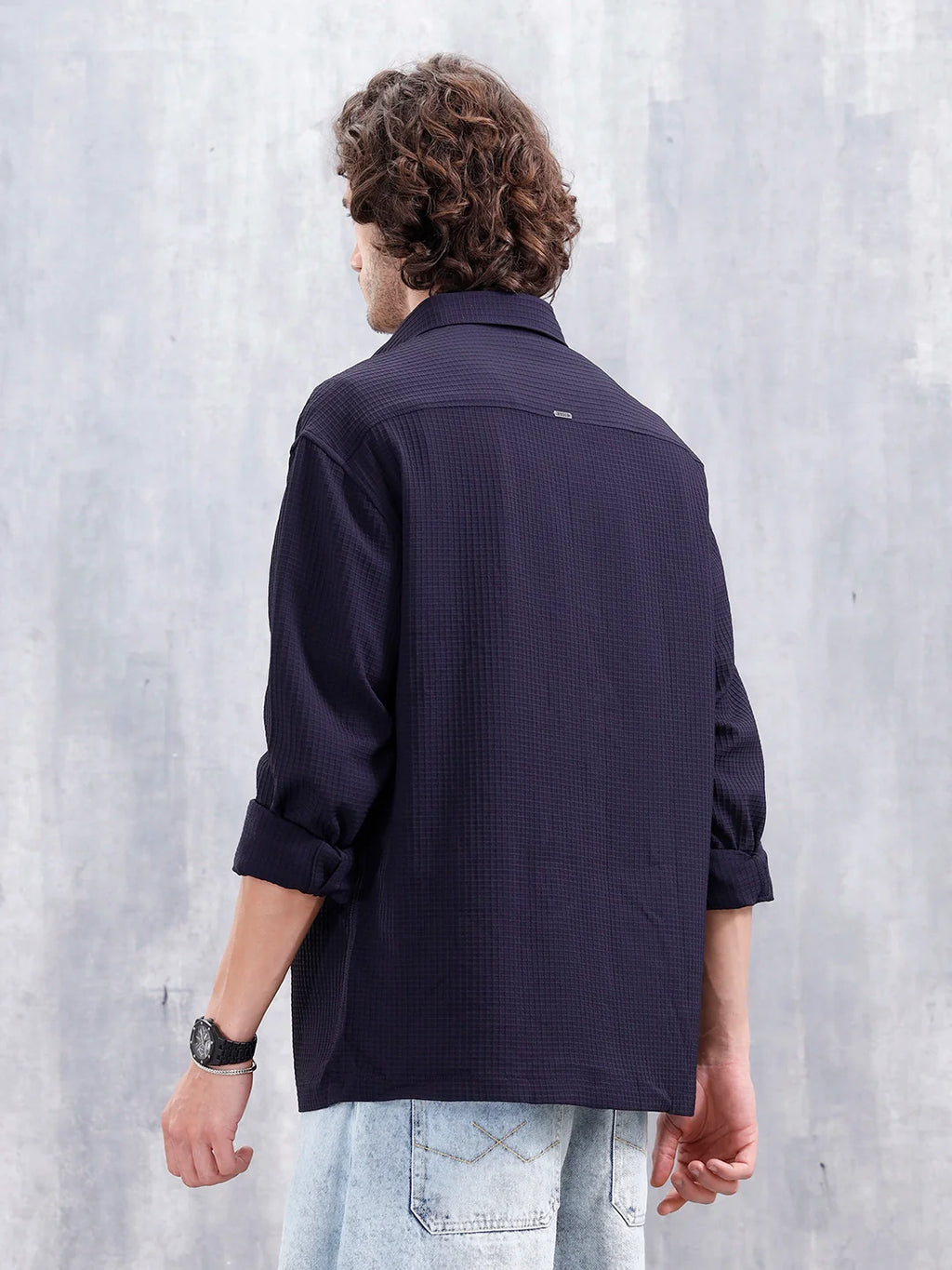 Men's Casual Solid Double Pocket Oversized Fit Shirt | Black