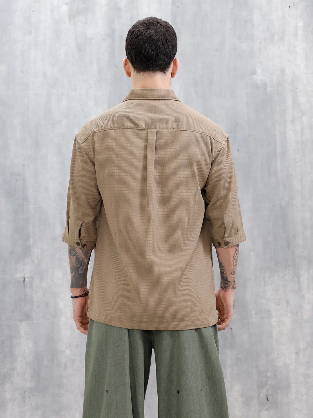 Wrogn Comfort Fit Self Textured Shirt | Khaki