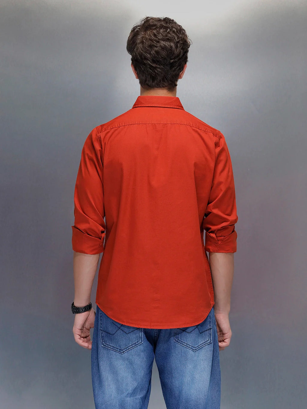 men's casual slim fit double pocket shirt | Rust