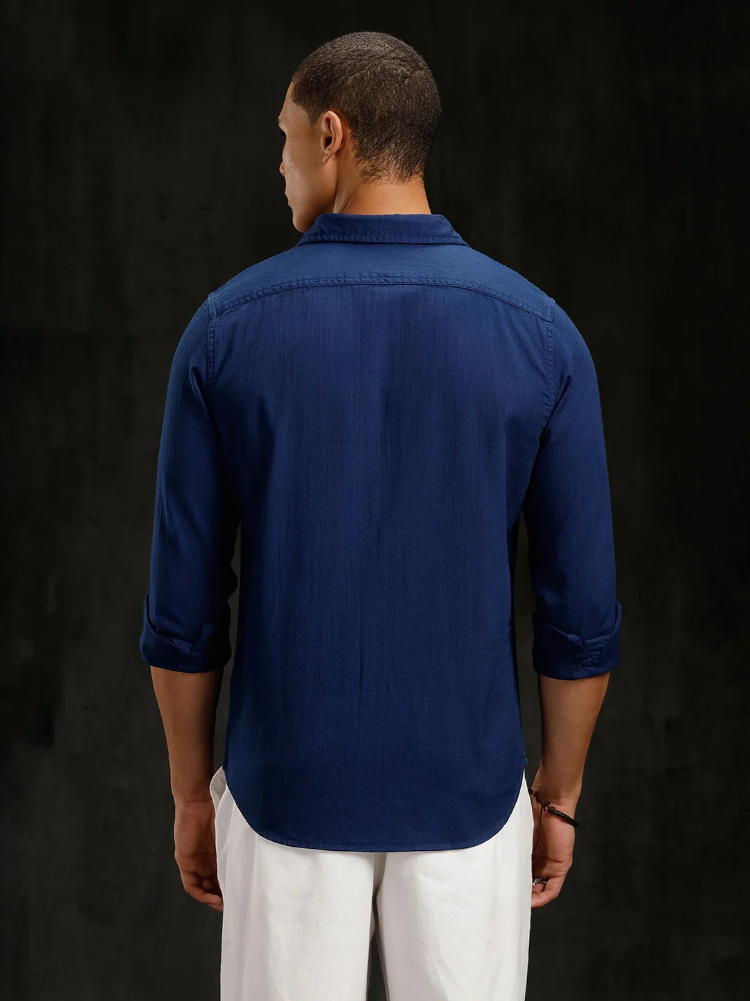 Solid Overdyed Slim Fit Shirt | Dark Blue
