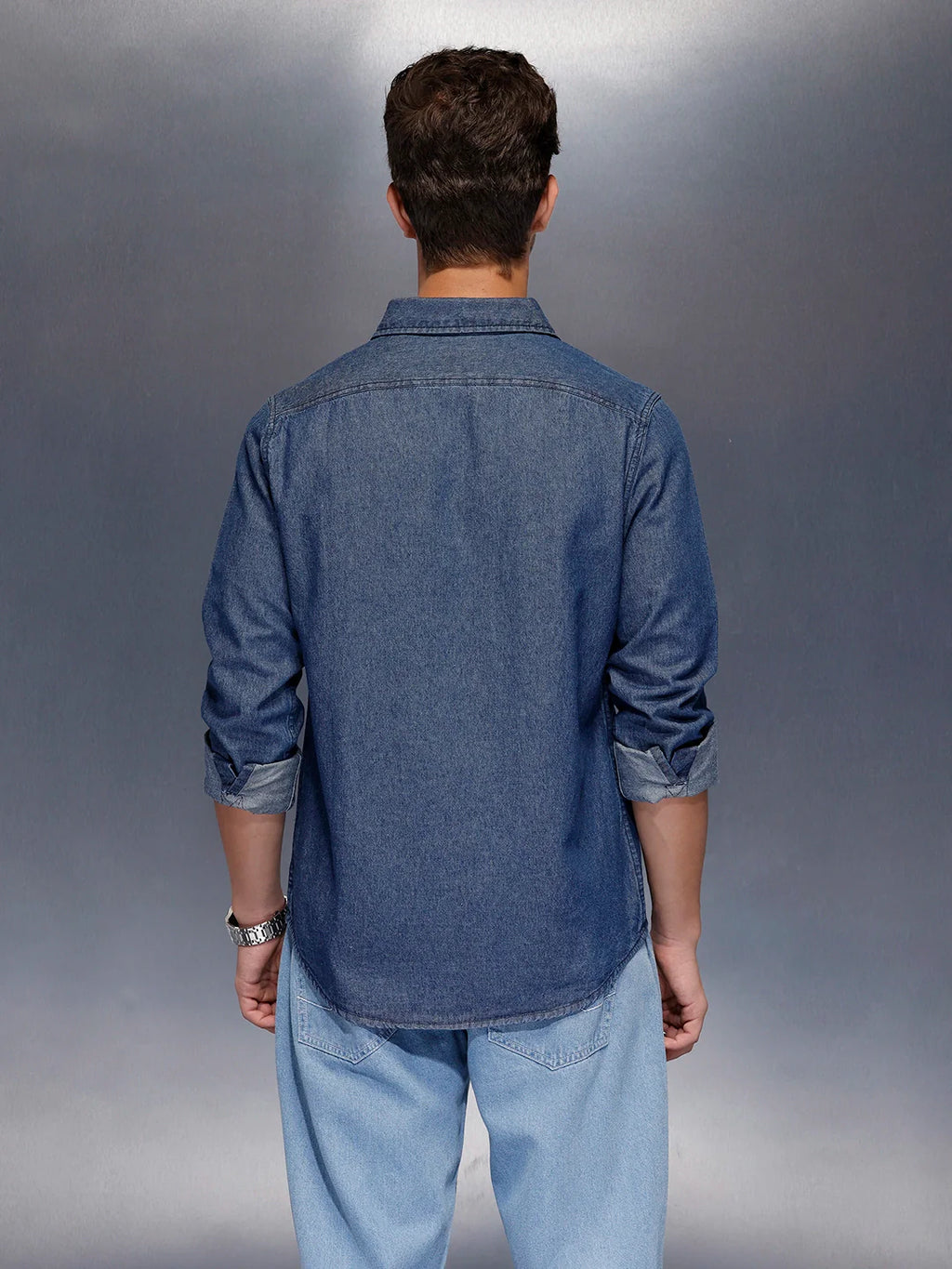 Washed slim fit denim shirt | Blue