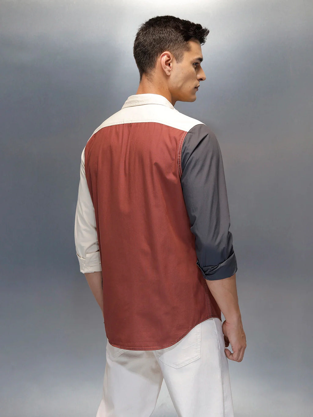 Men's Casual Regular Fit Shirt With Colourblock | Rust