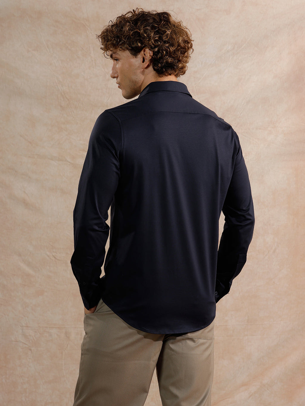 Solid Stretch Slim Fit Shirt | Navy Blue